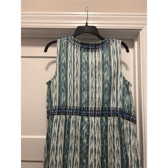 J. Jill Dress Women Size Medium White Green Embroidered Cotton Sundress To Knees - Picture 7 of 8